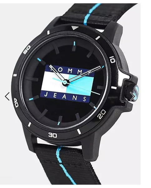 TOMMY HILFIGER Mens Quartz Watch 42mm Black Logo Dial Black Canvas Str