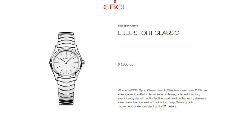 EBEL 29mm Stainless w/Silver Indices White Dial Ladies SWISS Quartz WAVE Watch