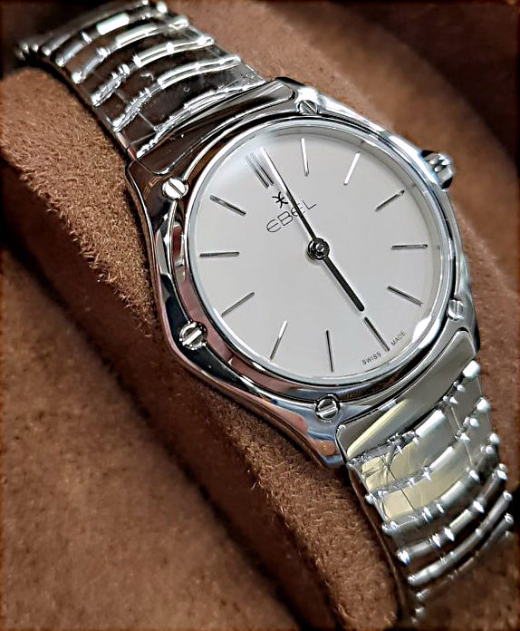Ebel Ladies Wave Quartz Watch Silver Band & Case Silver Galvanix Indices 1216448