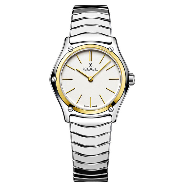 Ebel Ladies 14k Gold Bezel Wave Quartz Watch Silver Band & Case 14k Indices 1216449A