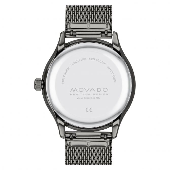 MOVADO Heritage Men's Quartz Watch Black Dial Illuminating Indices IP Case 3650119