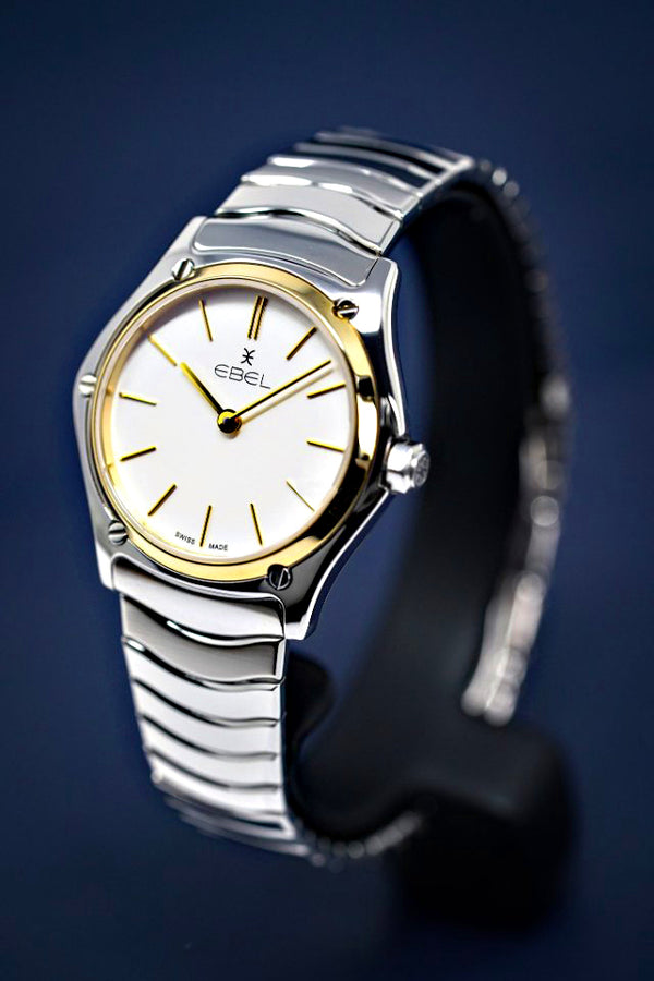 Ebel Ladies 14k Gold Bezel Wave Quartz Watch Silver Band & Case 14k Indices 1216449A