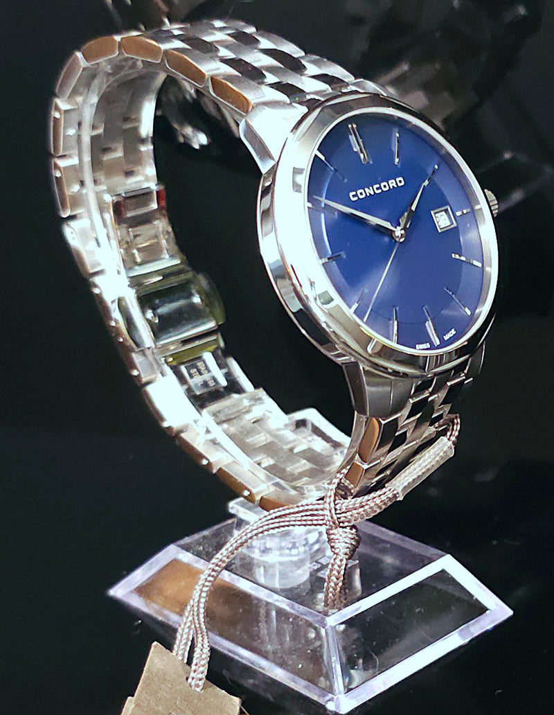 Concord Bennington Men's Swiss Luxury Quartz Watch Blue Dial Stainless 0320410