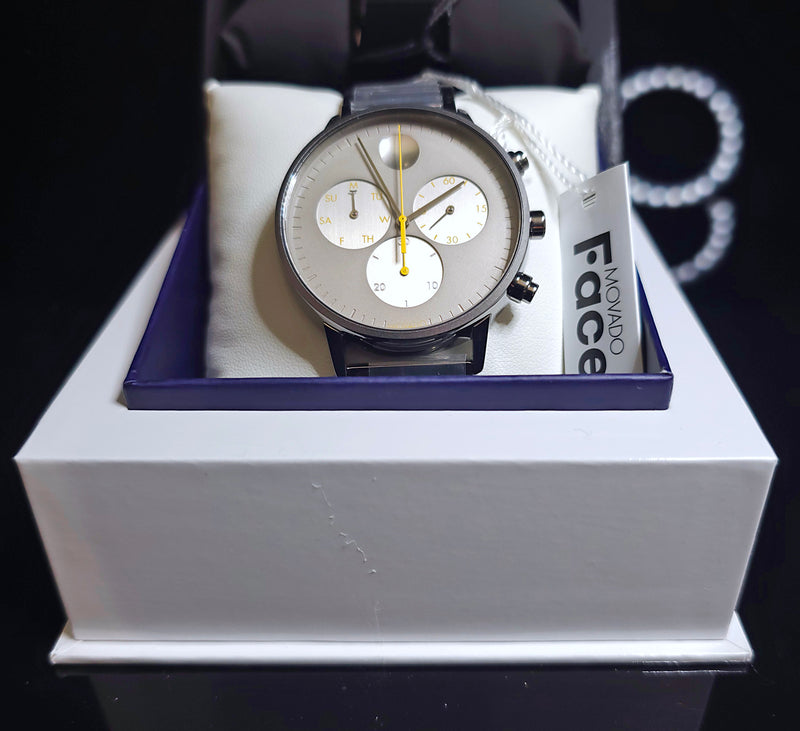 Movado Face Swiss Quartz Chrono Watch Gray Dial & Bracelet 3640040