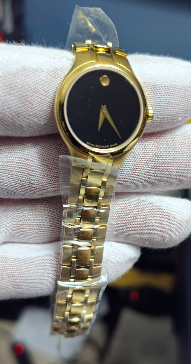 MOVADO Collection Ladies Quartz Watch Black Dial Gold Hands,Case & Bracelet 0607228