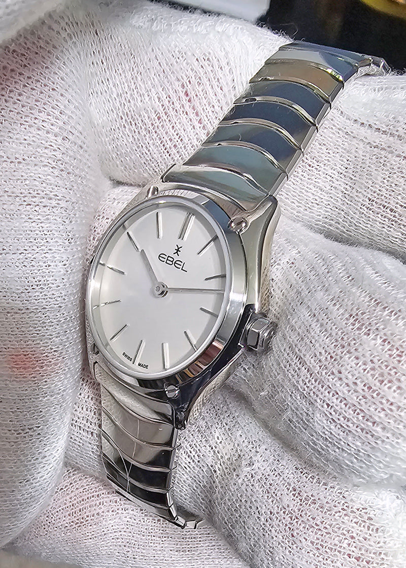 Ebel Ladies Wave Quartz Watch Silver Band & Case Silver Galvanix Indices 1216448