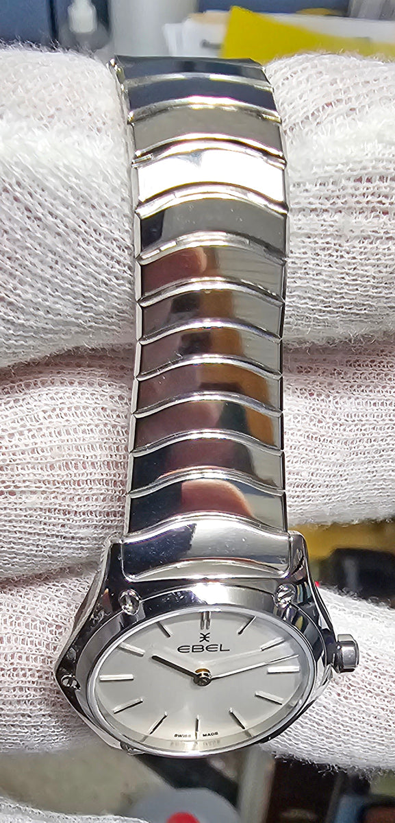 Ebel Ladies Wave Quartz Watch Silver Band & Case Silver Galvanix Indices 1216448