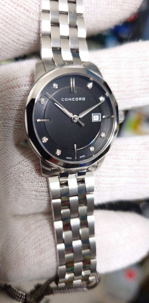 Concord Bennington Ladies Diamond Swiss Luxury Quartz Watch Black Dial 0320480