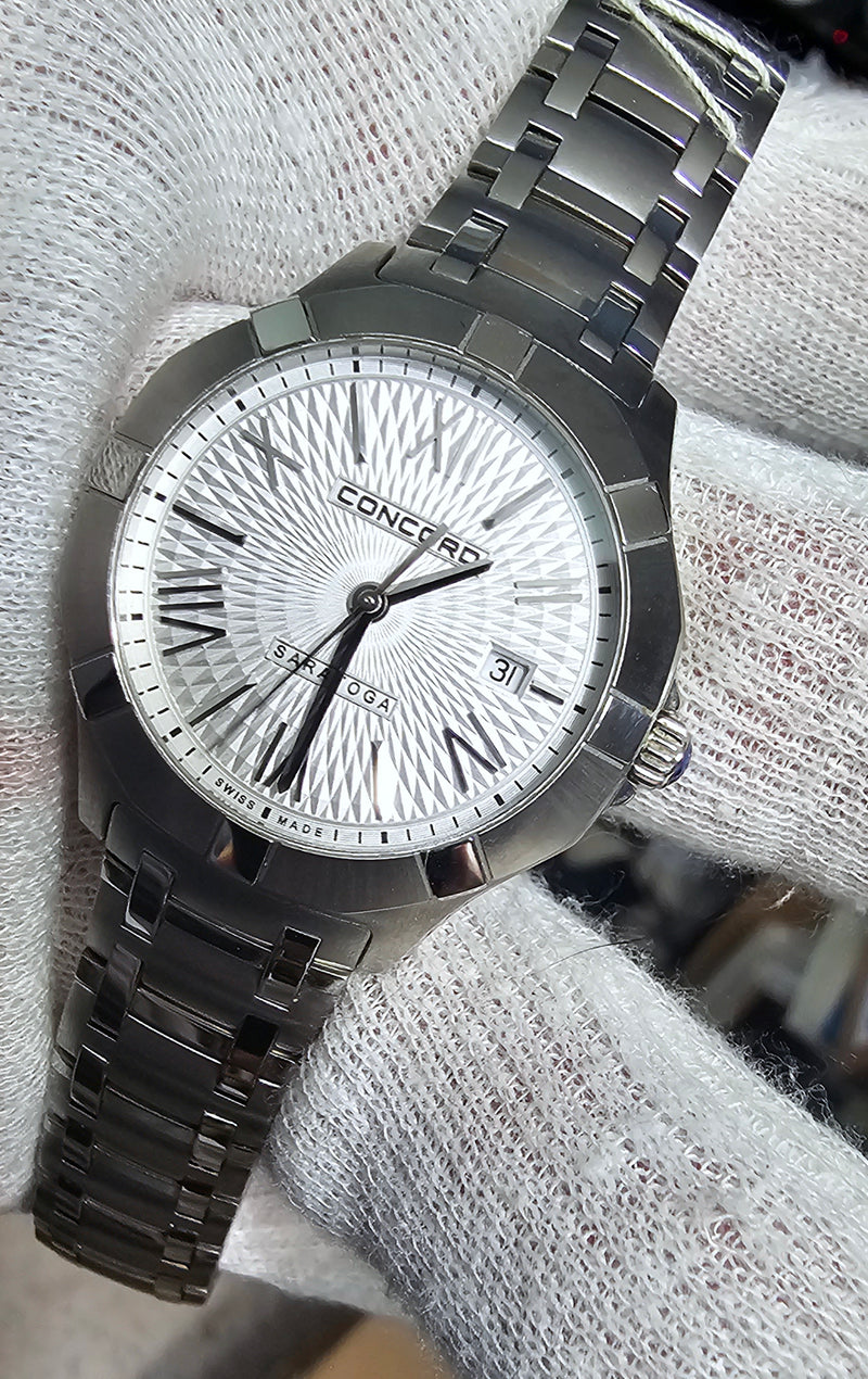 Concord Swiss Luxury Ladies Quartz Watch Saratoga Silver Textured Dial 0320160