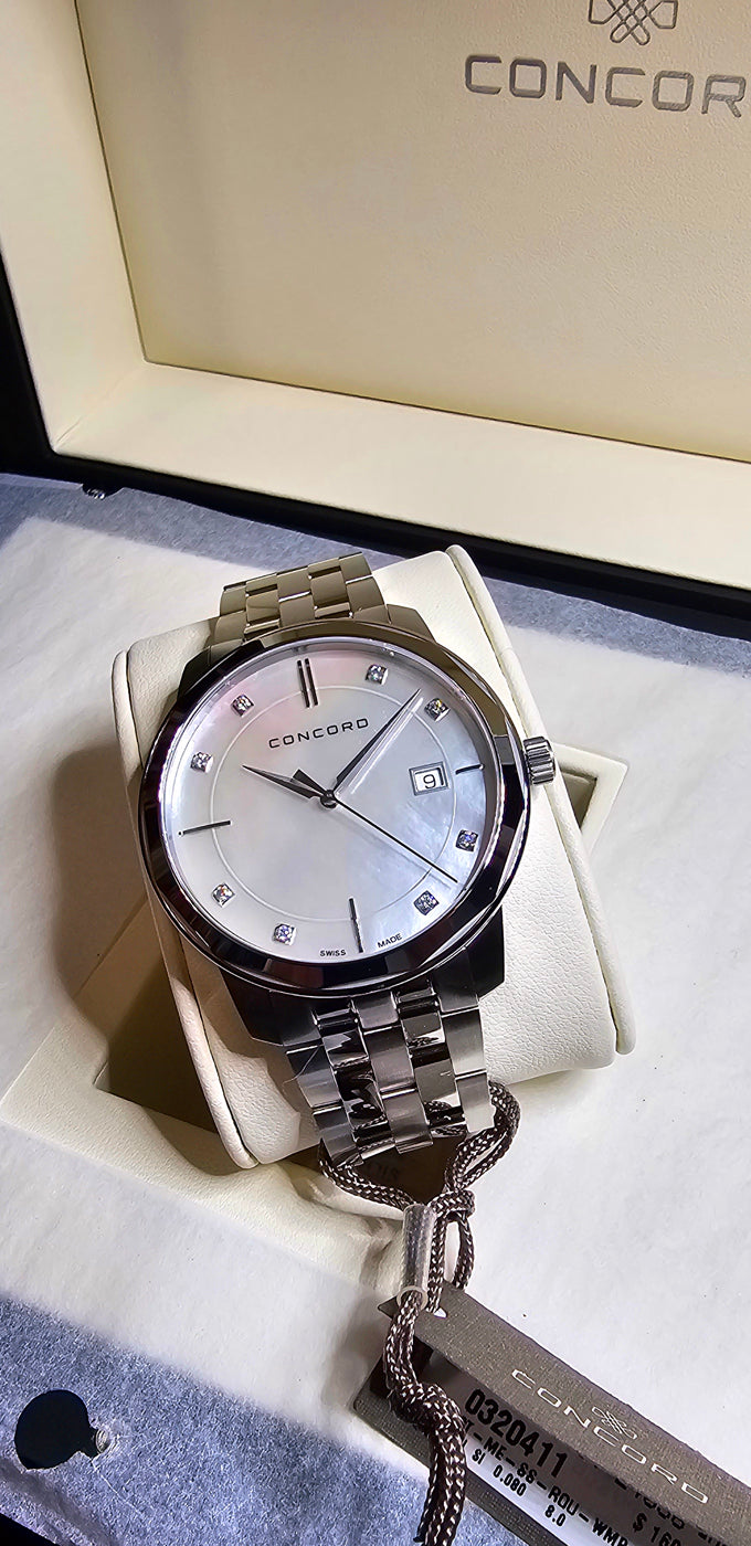 Concord Bennington Men's Diamond Swiss Luxury Quartz Watch MOP Dial 0320411