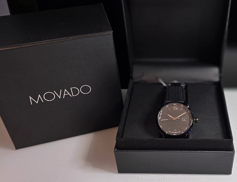 MOVADO Men's Quartz Watch Black Dial Silver Indices w/Illumination & Date 0607559