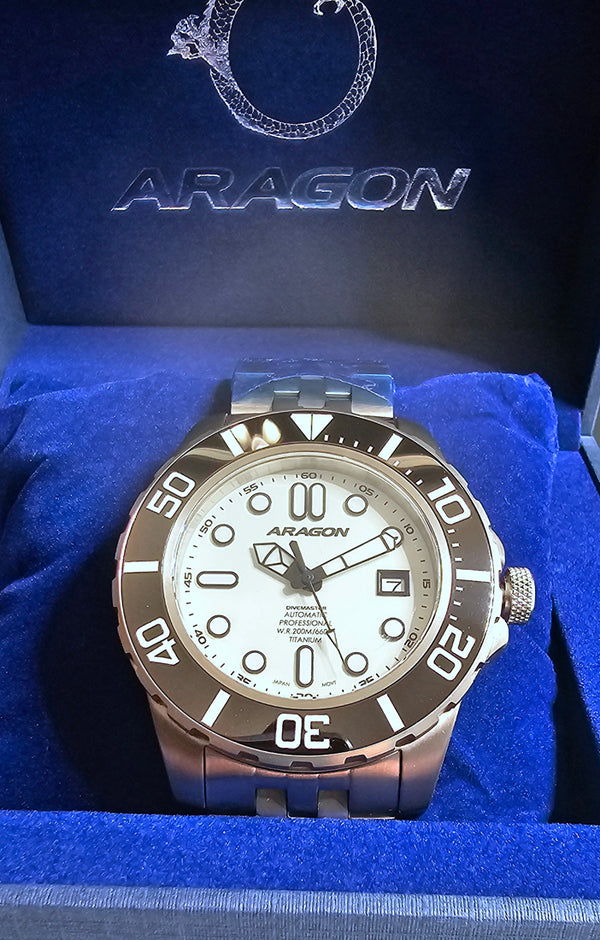 ARAGON Titanium Automatic 45mm White Dial Watch Sapphire Crystal Ceramic Bezel Inlay A682WHT