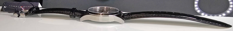TOMMY HILFIGER Mens Quartz Watch 42mm Gray Dial Black Gator Leather Strap 1791376