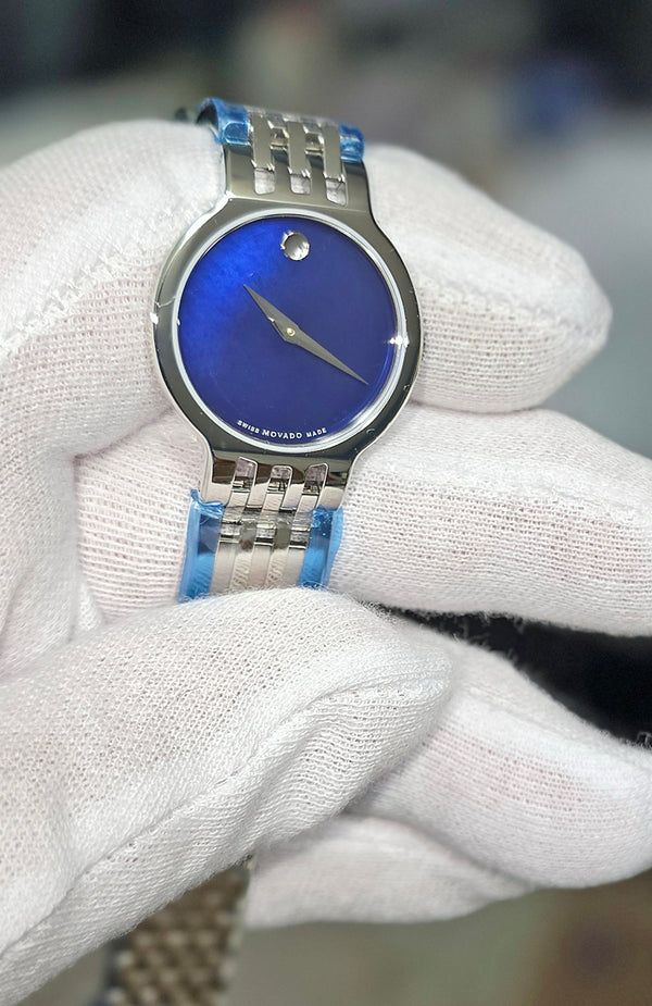 Movado Esperanza Quartz Watch Blue Mother-Of-Pearl Dial 7-Link Polished Bracelet 0607497