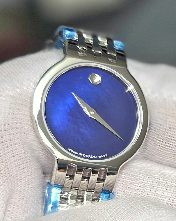 Movado Esperanza Quartz Watch Blue Mother-Of-Pearl Dial 7-Link Polished Bracelet 0607497