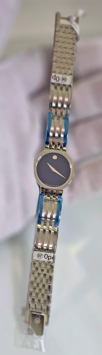 Movado Esperanza Quartz Watch Blue Mother-Of-Pearl Dial 7-Link Polished Bracelet 0607497