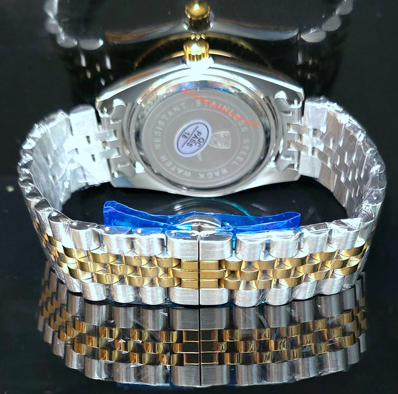 Poedagar Rhinestone Teal Dial Watch Two-Tone Gold/Silver Bracelet Seiko Quartz Movement