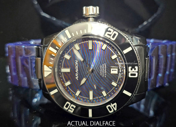 Aragon Ceramic AutomaticWatch Blue Timascus Dial #1 44mm 20ATM Rotating Dive Bezel