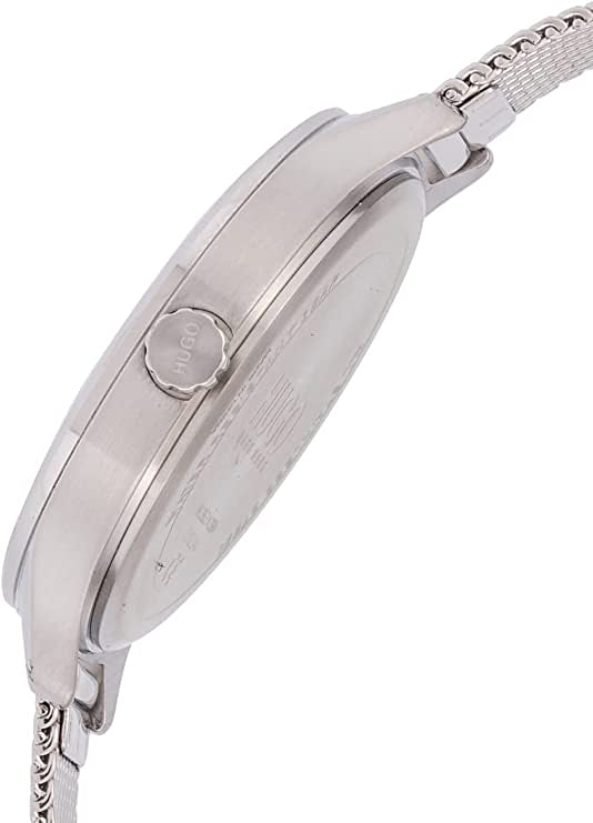HUGO BOSS Ladies Quatz Watch Polished Silver Milanese Bracelet Ocean Wave Dial 1540061
