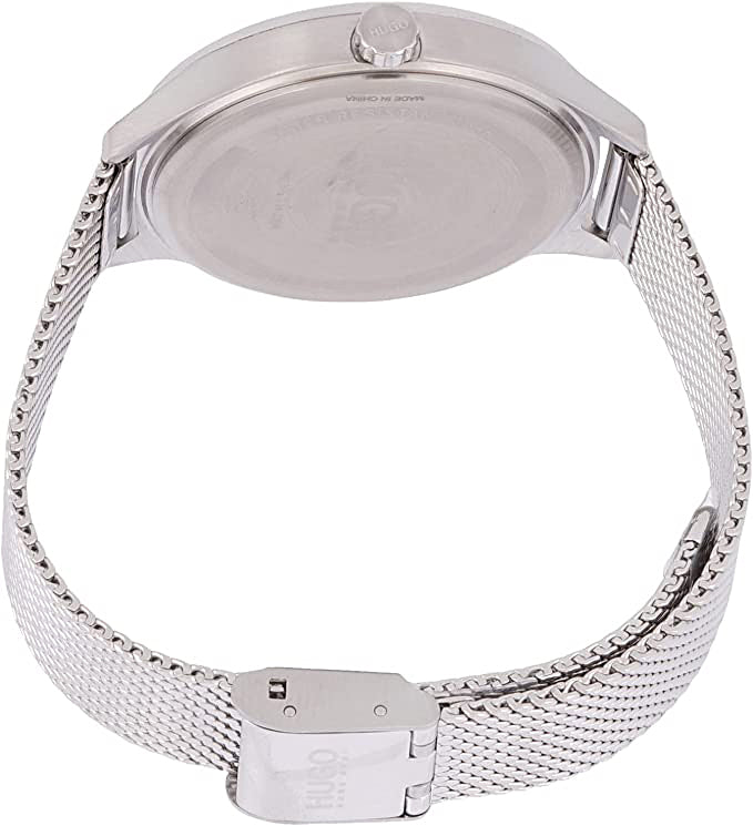 HUGO BOSS Ladies Quatz Watch Polished Silver Milanese Bracelet Ocean Wave Dial 1540061