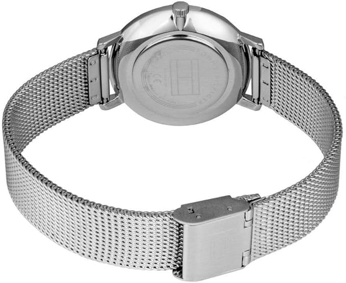 Tommy Hilfiger Ladies Ultra Slim Watch Silver Case Rose Bezel & Milanese Bracelet 1781928