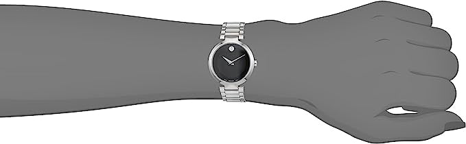 MOVADO Modern Classic Ladies Swiss Quartz Watch Black Dial Siver Hands Stainless 0607101