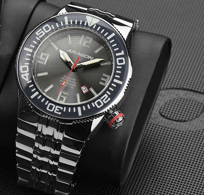 ARAGON Swiss MicroTek Tube Hercules Automatic Watch Gray Dial & Bezel 44mm A374GRY