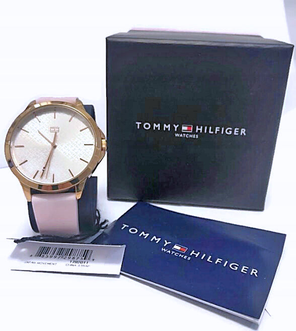 Tommy Hilfiger Ladies Quartz Watch White Logo Dial w/Rose Accents & Pink Band 1782011