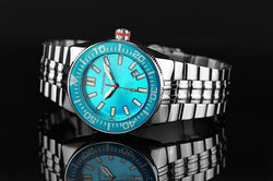 ARAGON Flat Tube Tritium Hercules Automatic Watch 44mm Aqua Dial & Bezel A376AQU