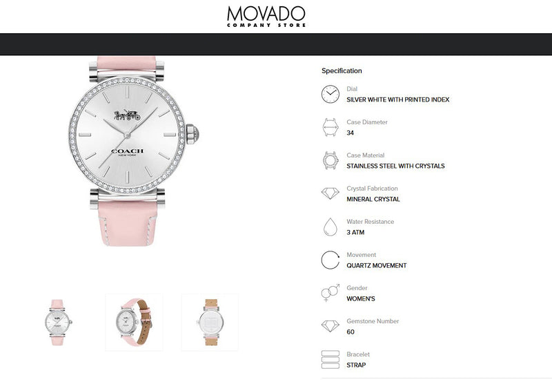 COACH Ladies Madision Quartz Watch Silver/White Dial w/60 Crystal Gem Stones 14503550