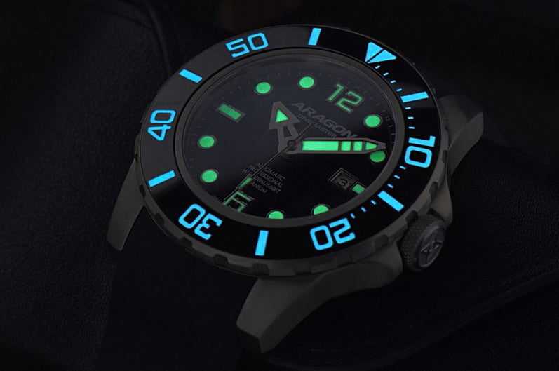 ARAGON Automatic Titanium Black DiveMaster Watch Sapphire Crystal w/Ceramic Bezel Inlay 45mm