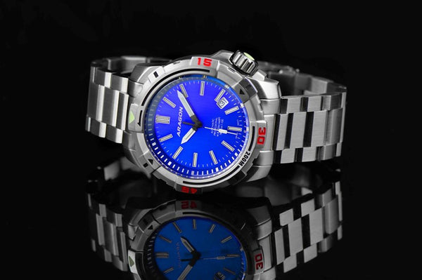 ARAGON Tritium Illuminating SeaStriker Automatic Watch 45mm Blue Dial Stainless Case