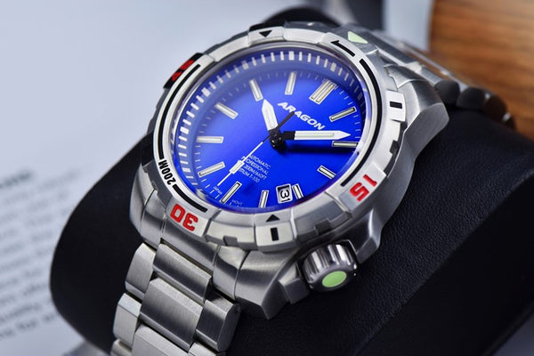 ARAGON Tritium Illuminating SeaStriker Automatic Watch 45mm Blue Dial Stainless Case