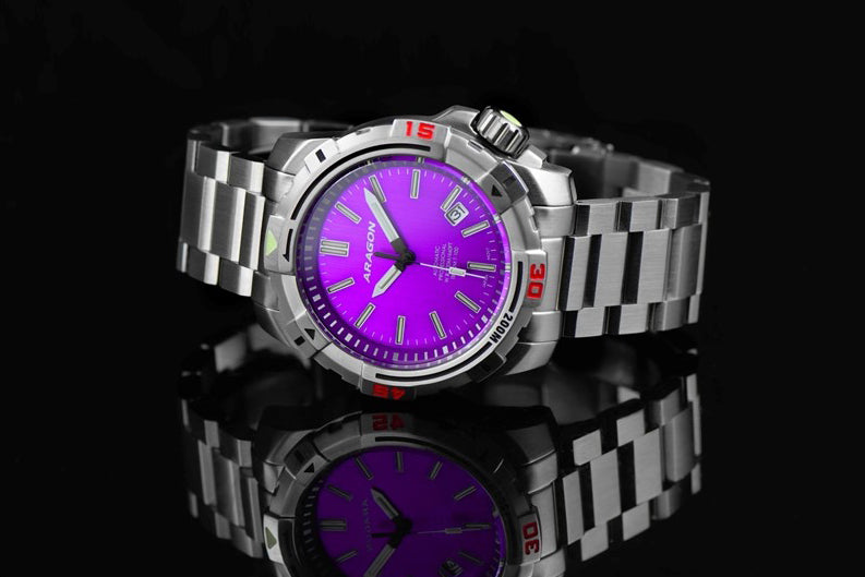 ARAGON Tritium Illuminating Sea Striker Automatic Watch 45mm Purple Dial A415PUR