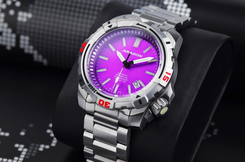 ARAGON Tritium Illuminating Sea Striker Automatic Watch 45mm Purple Dial A415PUR