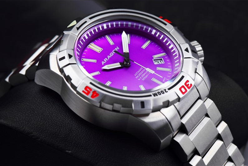 ARAGON Tritium Illuminating Sea Striker Automatic Watch 45mm Purple Dial A415PUR