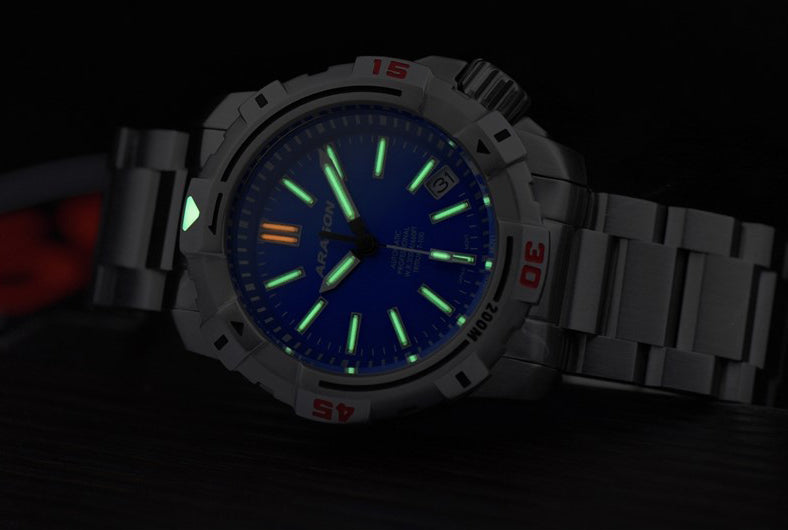 ARAGON Tritium Illuminating SeaStriker Automatic Watch 40mm Blue Dial Stainless Case