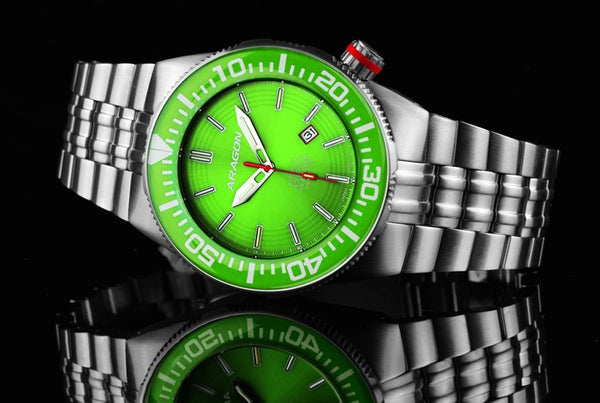 ARAGON T-100 Tritium Tubes Automatic Watch Hercules 50mm Lime Green Dial A377LIM