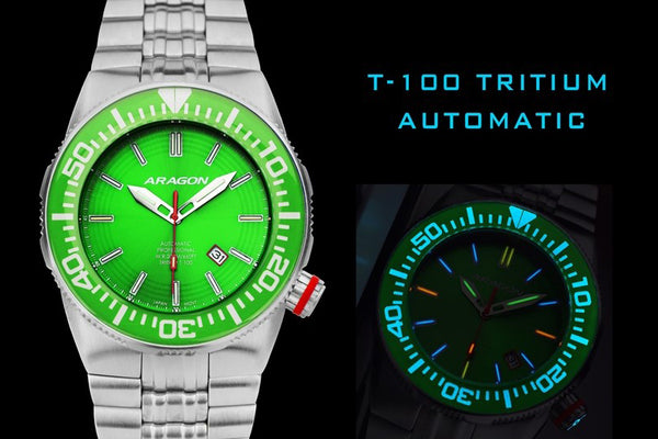 ARAGON T-100 Tritium Tubes Automatic Watch Hercules 50mm Lime Green Dial A377LIM