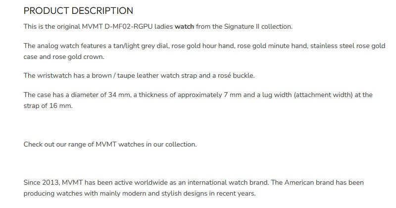 MVMT Ladies Quartz Watch Rose Gold Case, Indices & Bracelet White Dial MF02-RGPU