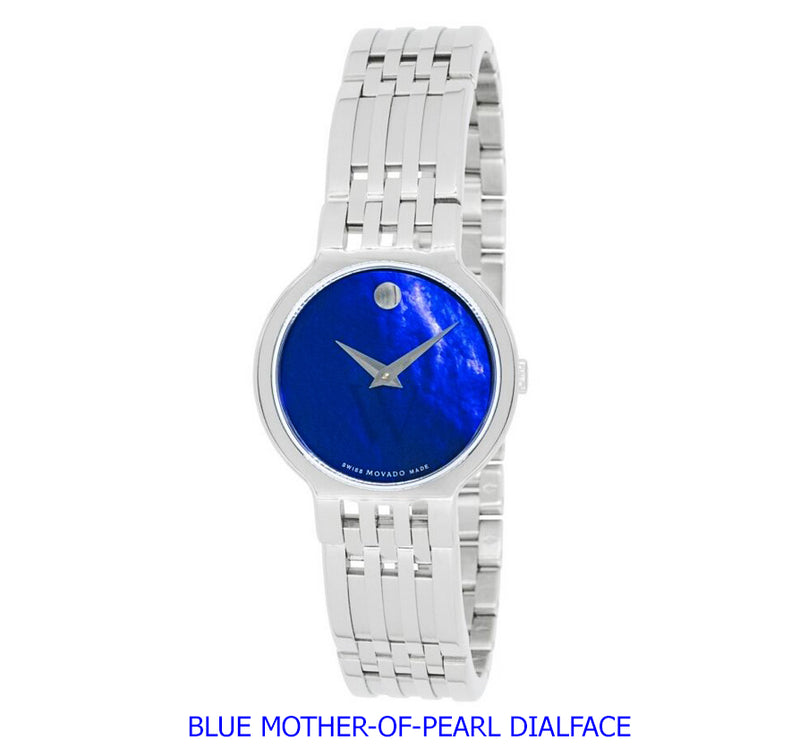 Movado Esperanza Quartz Watch Blue Mother-Of-Pearl Dial 7-Link Polished Bracelet 0607497