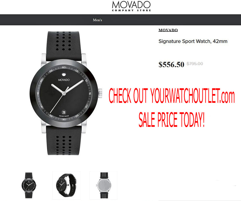 MOVADO Signature Sport Mens Quartz Watch Black Dial Illuminating Hands+Date 0607604