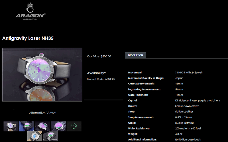 ARAGON Anti-Gravity 48mm Automatic Watch Laser Etched Purple Dial Illuminating A553PUR