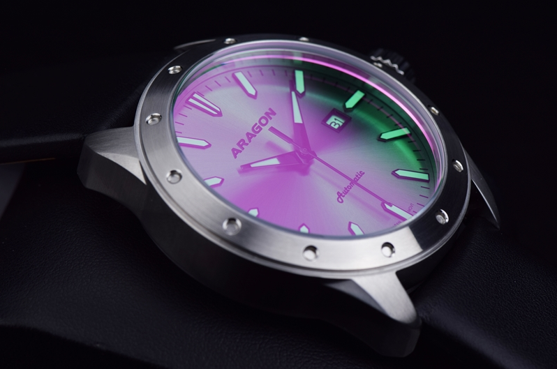 ARAGON Anti-Gravity 48mm Automatic Watch Laser Etched Purple Dial Illuminating A553PUR