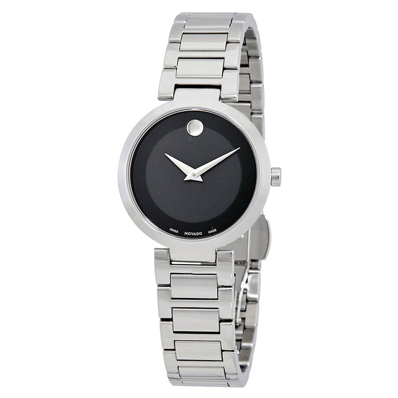 MOVADO Modern Classic Ladies Swiss Quartz Watch Black Dial Siver Hands Stainless 0607101
