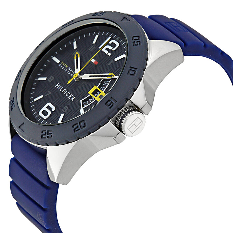 TOMMY HILFIGER Mens Quartz Watch 46mm Deep Blue Dial Blue Silicone Strap With Date