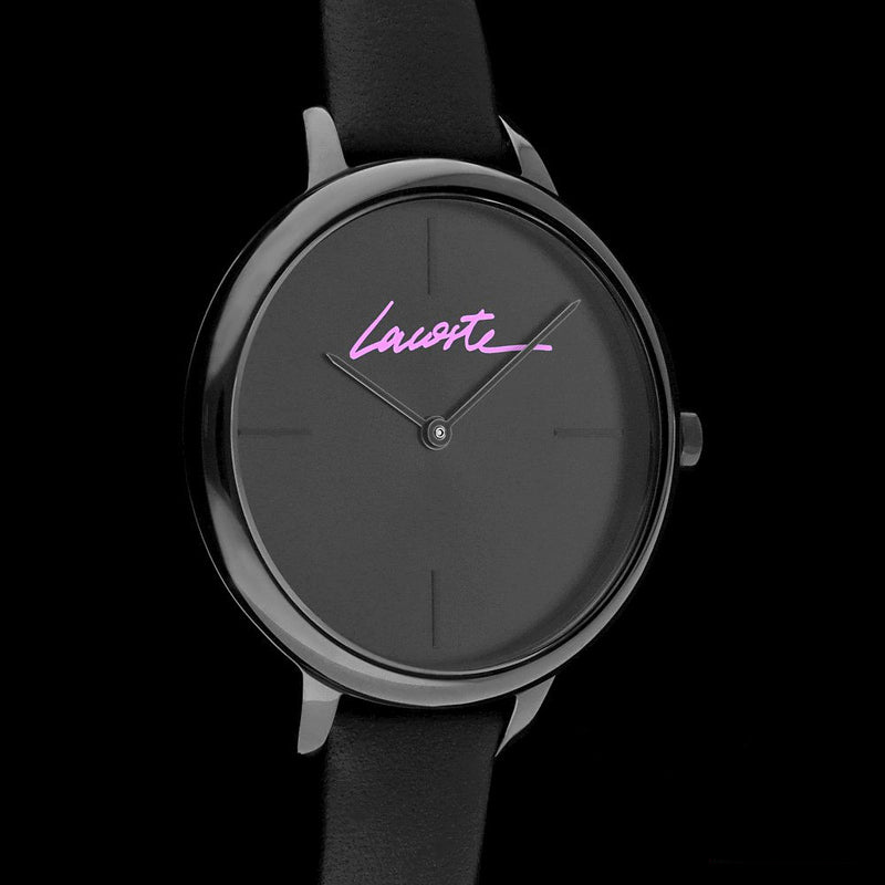 Lacoste Cannes Ladies Quartz Watch Black Dial, Case & Hands Purple Lacoste Logo 2001123
