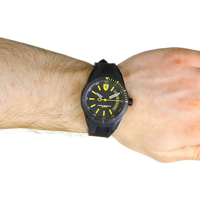 Ferrari RedRev T Quartz Watch Black Dial,Yellow Highlights w/Date 0830426
