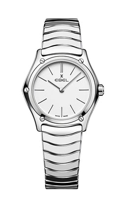 EBEL 29mm Stainless w/Silver Indices White Dial Ladies SWISS Quartz WAVE Watch