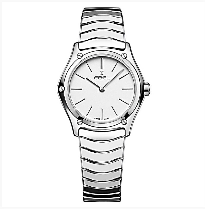 EBEL 29mm Stainless w/Silver Indices White Dial Ladies SWISS Quartz WAVE Watch